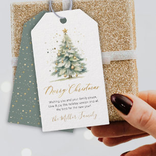 Modern Gold Script Watercolor Weihnachtsbaum Geschenkanhänger