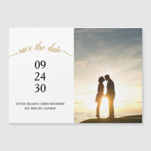 Modern Gold Script Wedding Rett Date Foto Magnet