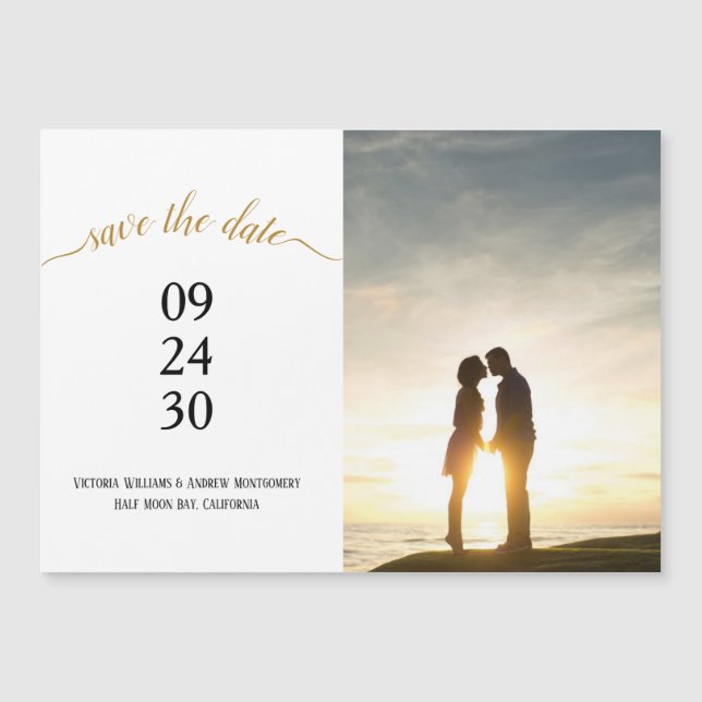 Modern Gold Script Wedding Rett Date Foto Magnet (Vorderseite)