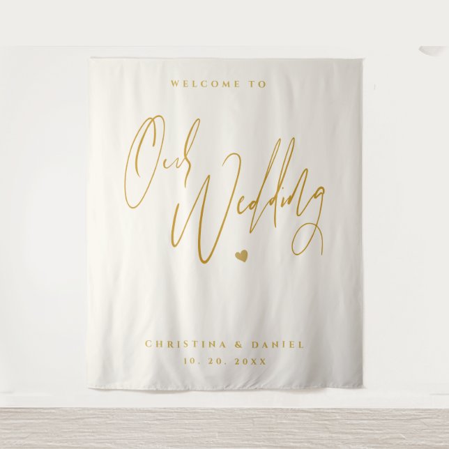 Modern Gold Script Wedding Welcome Wall Sign Wandteppich (Vorderseite)
