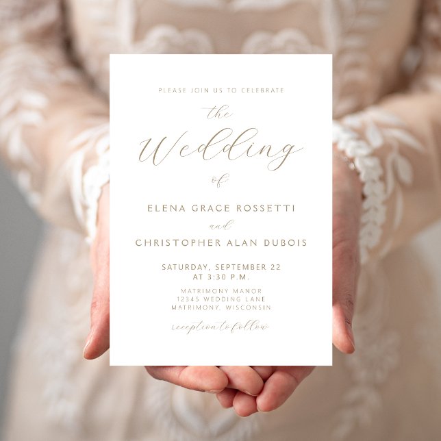 Modern Gold Script White Wedding Einladung (Von Creator hochgeladen)