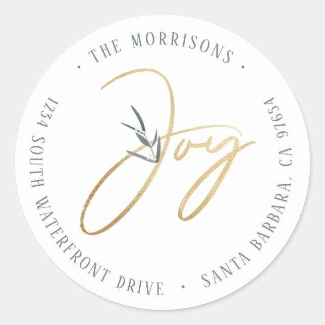 Modern Gold Simple Joy White Rücksendeadresse Runder Aufkleber (Vorderseite)