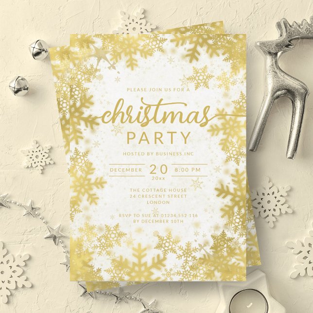 Modern Gold Snowflakes Company Weihnachts-Party Einladung (Modern Gold Snowflakes Company Christmas Party Invitation)