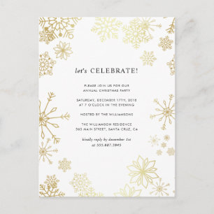 Modern Gold Snowflakes Weihnachts-Party Postkarte