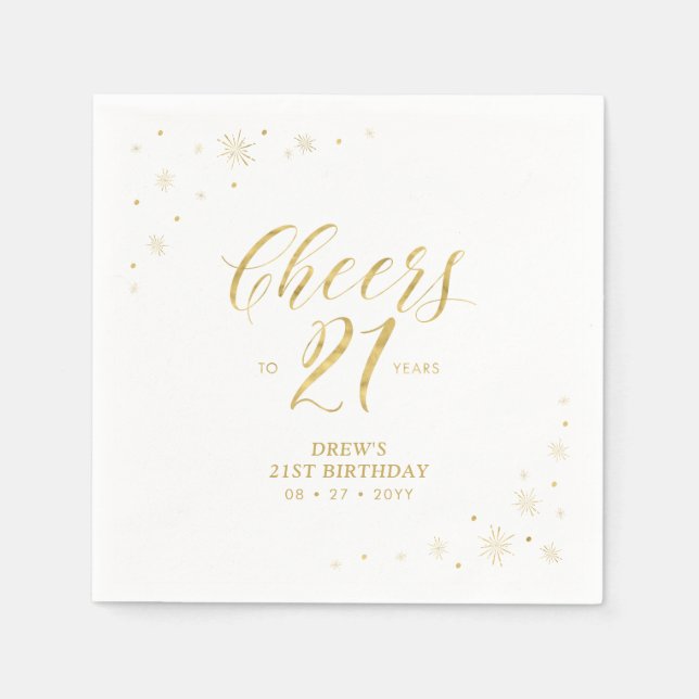 Modern Gold Sparkle 21. Geburtstag Party Serviette (Vorderseite)