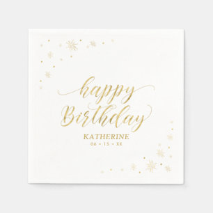 Modern Gold Sparkle Happy Birthday Paper Party Serviette