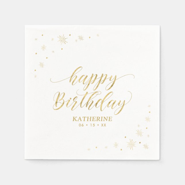 Modern Gold Sparkle Happy Birthday Paper Party Serviette (Vorderseite)