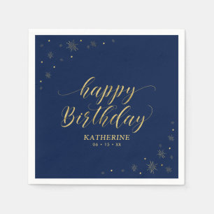 Modern Gold Sparkle Happy Birthday Paper Party Serviette