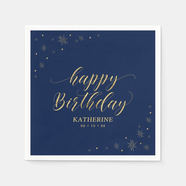 Modern Gold Sparkle Happy Birthday Paper Party Serviette (Vorderseite)