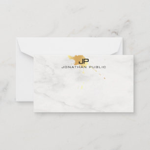 Modern Gold Splash White Marble Monogram Template Mitteilungskarte