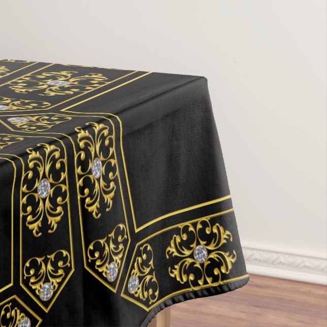 Modern Gold Square Diamond Geometrie Muster Schwar Tischdecke (Beispiel)
