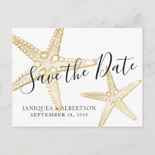 Modern Gold Starfish Save the Date Postcard Ankündigungspostkarte