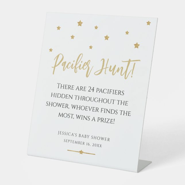 Modern Gold Stars Kinderdusche Schnuller Jagdspiel Sockelschild (Vorderseite)