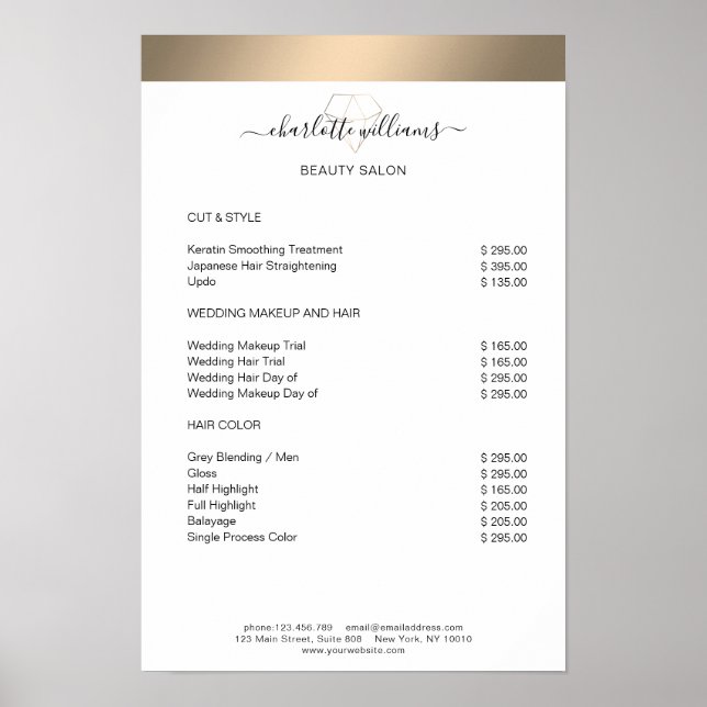 Modern Gold Streifen Diamond Preisliste Poster (Vorne)