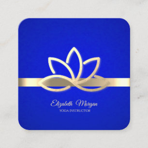 Modern Gold Streifen, Gold Lotus Royal Blue Quadratische Visitenkarte