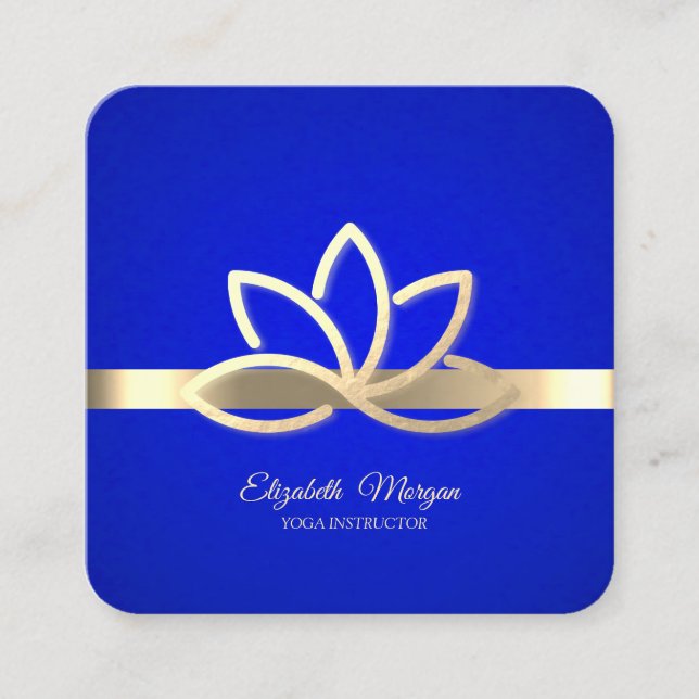 Modern Gold Streifen, Gold Lotus Royal Blue Quadratische Visitenkarte (Vorderseite)