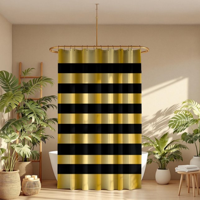 Modern Gold Stripes Black Background Throw Duschvorhang (Von Creator hochgeladen)