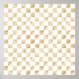 Modern Gold strokes Checkered White Pattern Poster