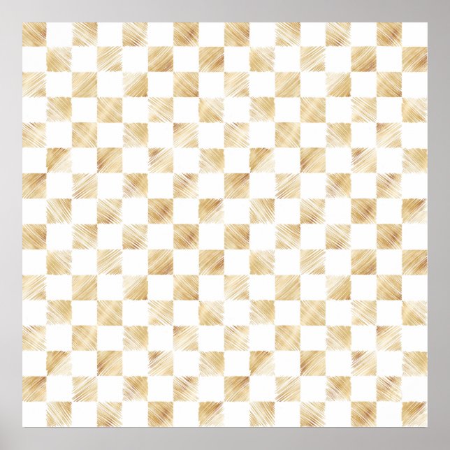 Modern Gold strokes Checkered White Pattern Poster (Vorne)