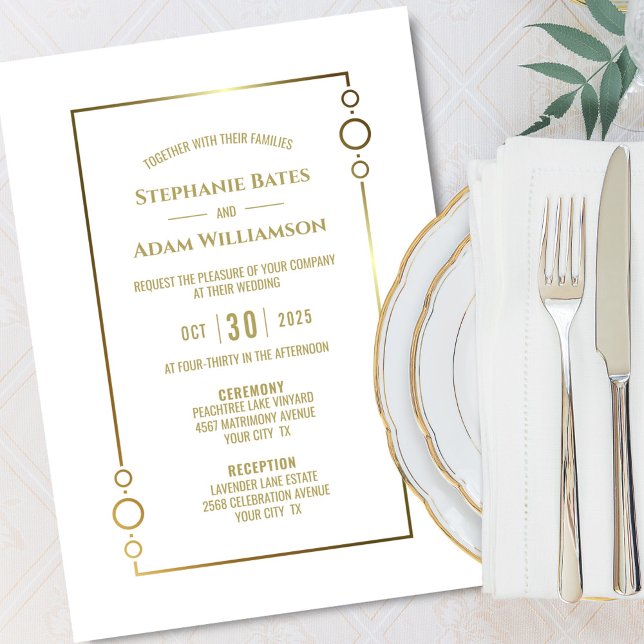 Modern Gold Text White Wedding Einladung (Von Creator hochgeladen)