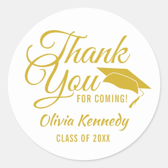 Modern Gold  Thank You Graduation Party Favor Runder Aufkleber (Vorderseite)