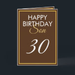Modern Gold und Brown Son 30. Geburtstag Karte<br><div class="desc">Modern Gold und Brown Son 30. Geburtstag, ein einzigartiges Design für jeden, der etwas Besonderes für seinen Sohn zu seinem Geburtstag sucht. Das Design verfügt über einen schönen goldenen Rahmen mit anpassbarem Text, den Sie personalisieren können. Zögern Sie also nicht, ihn anzupassen, um Ihre eigene Geburtstagseinladung zu machen. Wenn Sie...</div>