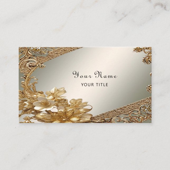 Modern Gold Verziert Floral Business Card Visitenkarte (Vorderseite)