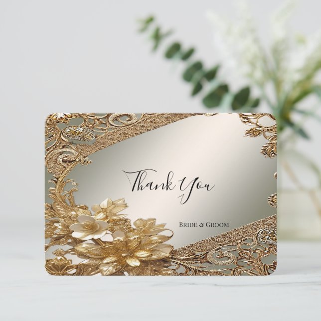 Modern Gold Verziert Floral Dankeschön Karte (Stehend Vorderseite)