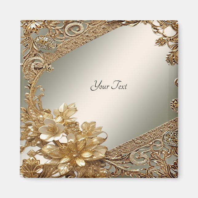 Modern Gold Verziert Floral Magnet (Vorne)