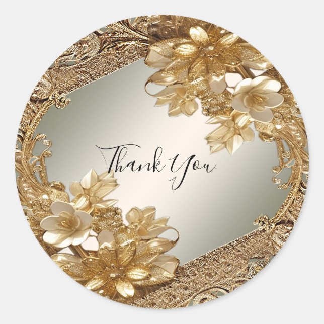 Modern Gold Verziert Floral Sticker (Vorderseite)