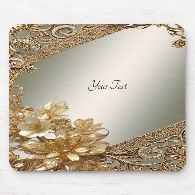 Modern Gold Verzierte Blumenmousepad Mousepad (Vorne)