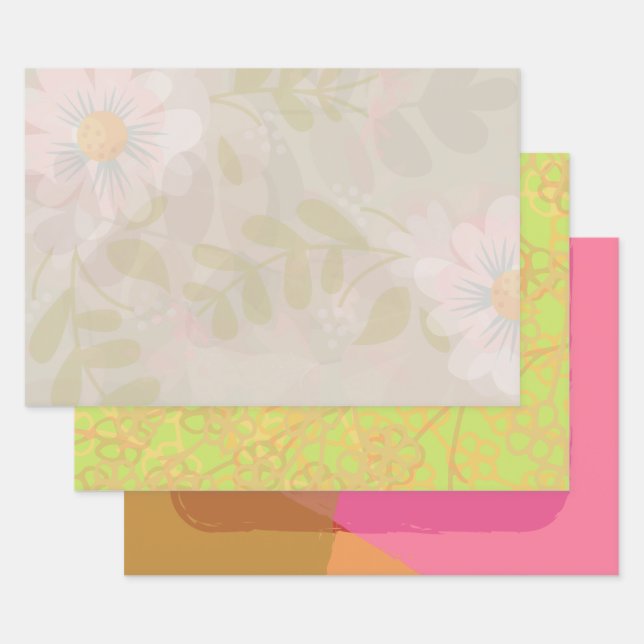 Modern Gold Violett Grün Rosa Flora Geschenkpapier Set (Set)