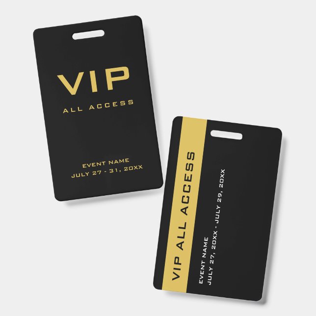 Modern Gold VIP All Access Pass Event ID Ausweis (Vorder- & Rückseite)