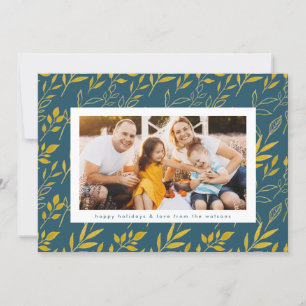 Modern Gold Watercolor Blätter Foto Weihnachten