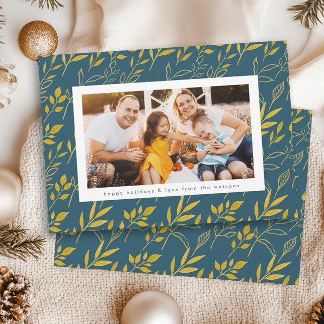 Modern Gold Watercolor Blätter Foto Weihnachten (Von Creator hochgeladen)