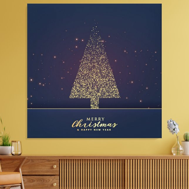 Modern Gold Weihnachtsbaum Leinwanddruck (Insitu (Wohnzimmer))
