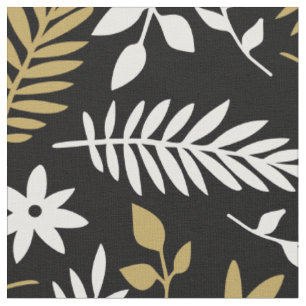 Modern Gold White Botanical Blätter Floral auf Sc Stoff