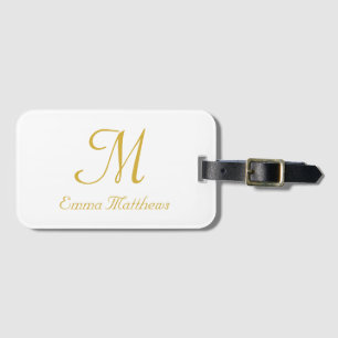 Modern Gold & White Monogram Name Travel Holiday  Gepäckanhänger