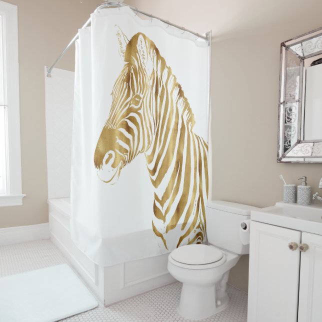 Modern Gold White Zebra Animal Safari Design Duschvorhang (Beispiel)