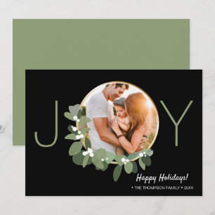 Modern Gold Wreath Joy Weihnachts-Foto Karte