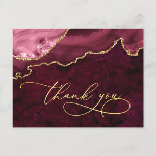 Modern Golden Burgundy Marble Wedding Vielen Dank Postkarte