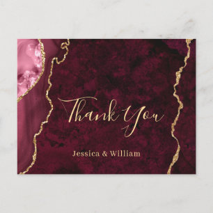 Modern Golden Burgundy Marble Wedding Vielen Dank Postkarte