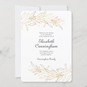 Modern Golden Floral Memorial Danke Karte