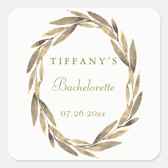 Modern Golden Leaf Wreath Bachelorette Sticker (Vorderseite)