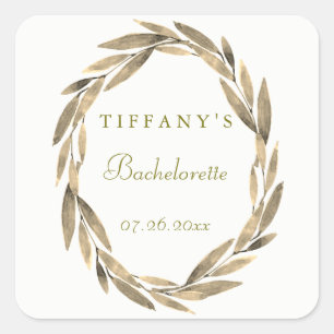 Modern Golden Leaf Wreath Bachelorette Sticker