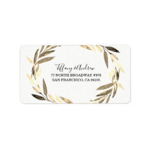 Modern Golden Leaf Wreath Return Address Label Adressaufkleber