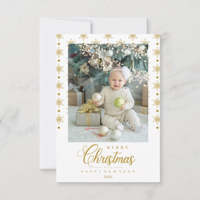 Modern Golden Merry Christmas Photo Baby (Vorderseite)