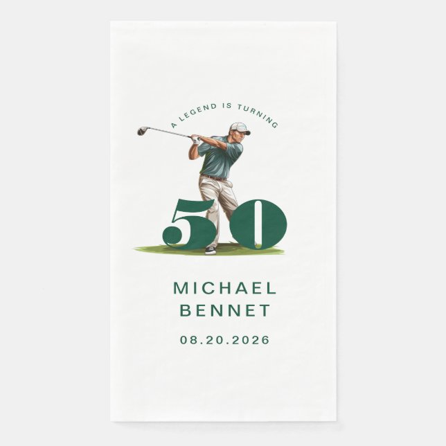 Modern Golfer 50th Birthday Serviette (Vorderseite)