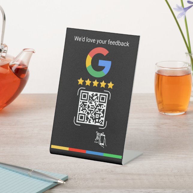 Modern Google Review QR Scan Black Stand Sockelschild (In SItu)