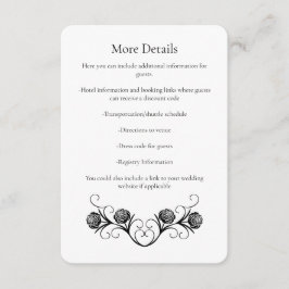Modern Gothic Rose Swirls Black and White Wedding Begleitkarte